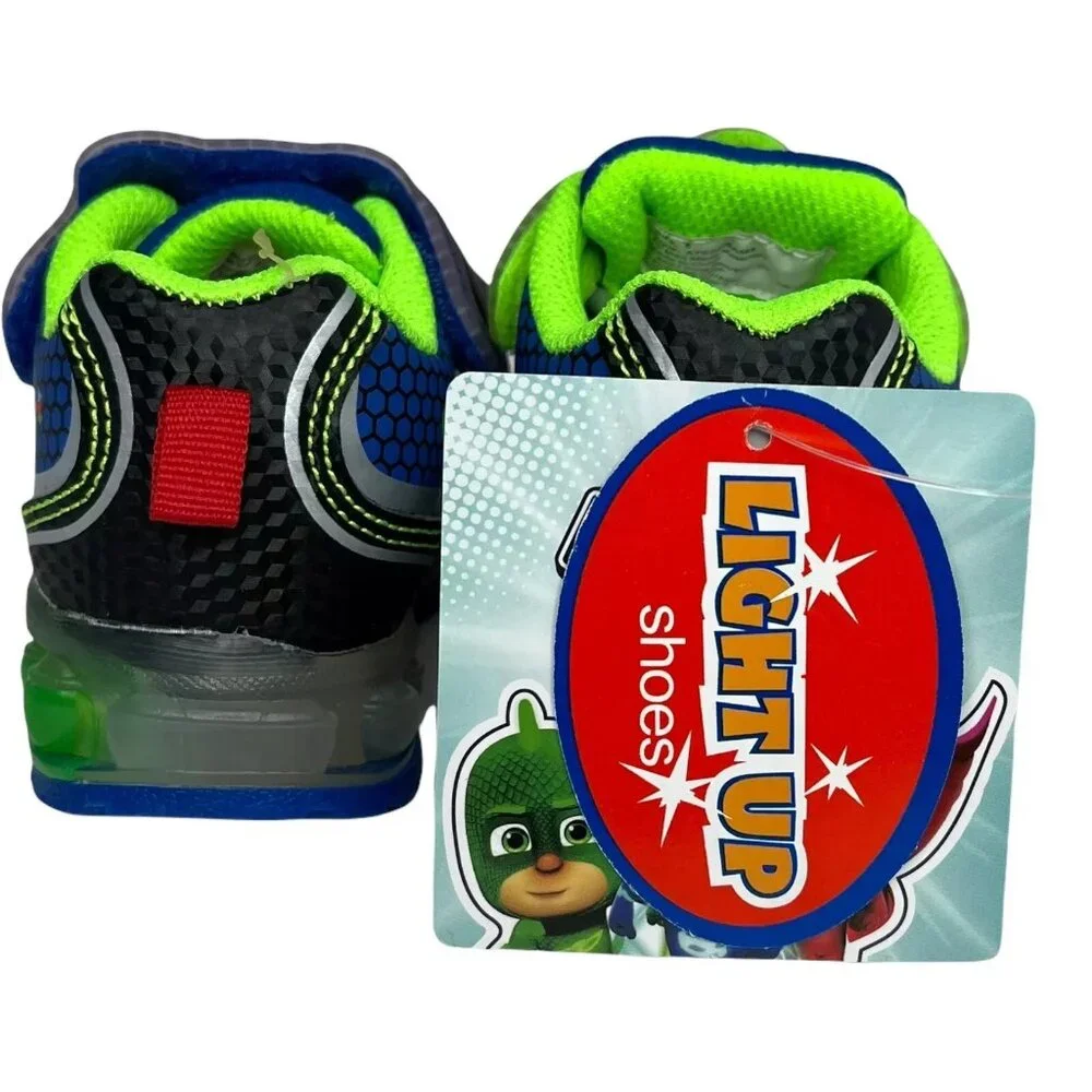PJ Masks‎ Toddler Boy's Slip-on Sneakers Size 6 Black-Green-Blue Light-Up Shoes